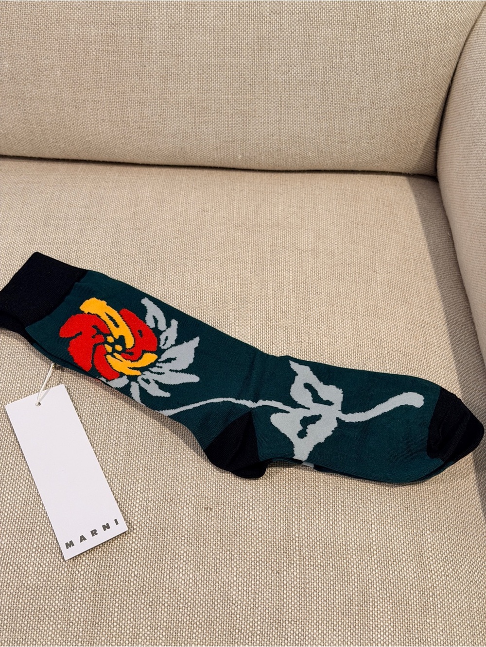 Marni Green Floral Ankle Socks with Black Accents - Picture 2 of 2
